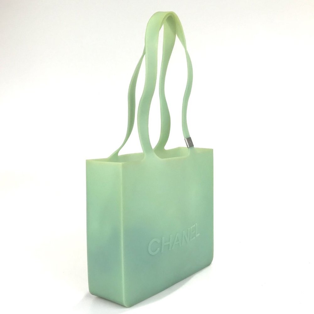 Chanel Bag Handbag Rubber Chanel Logo Clear Green Authentic - Picture 2 of 12